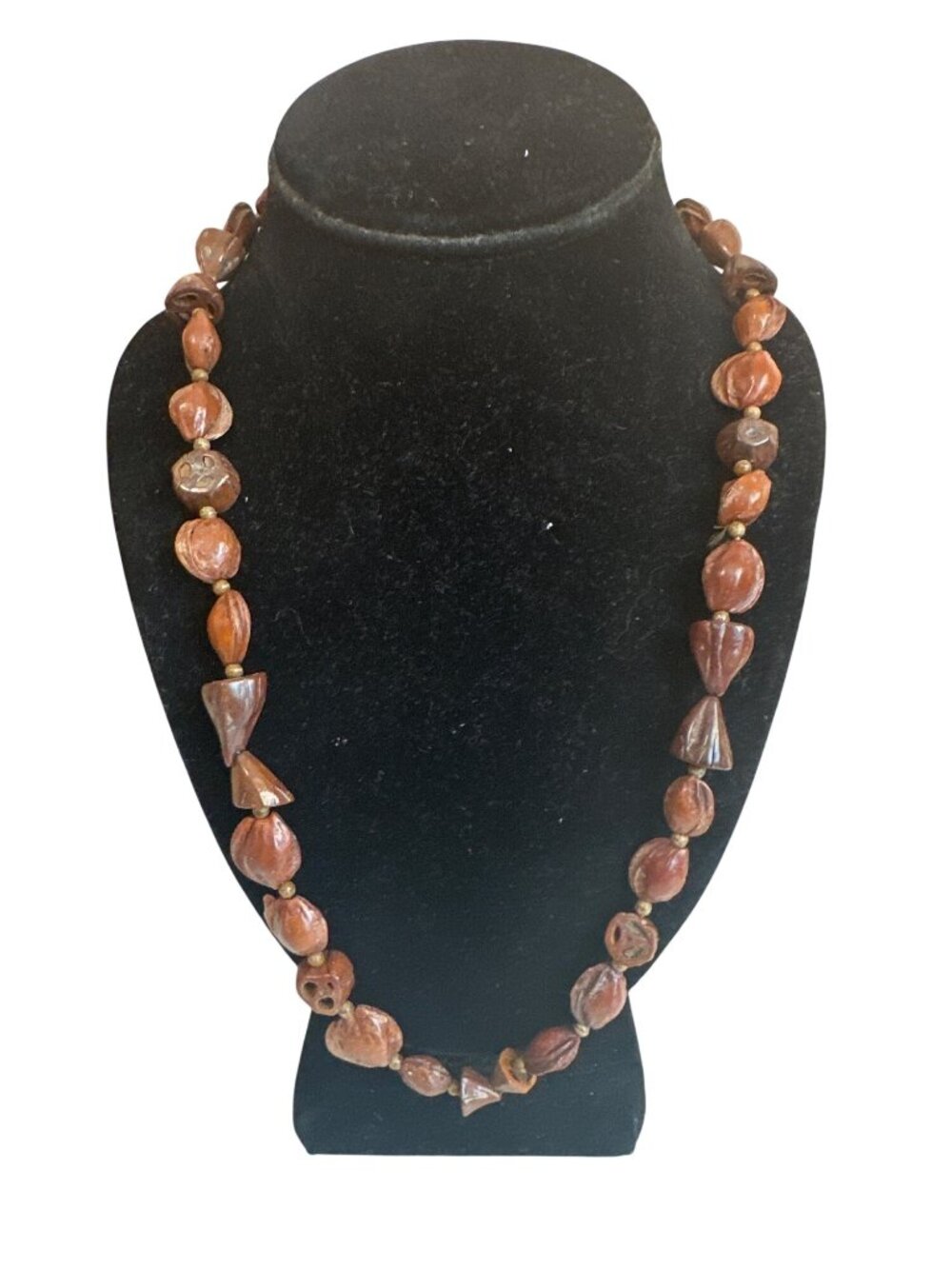 Handcrafted Brown Seed Bead Necklace Organic Shapes Lightweight Natural Boho